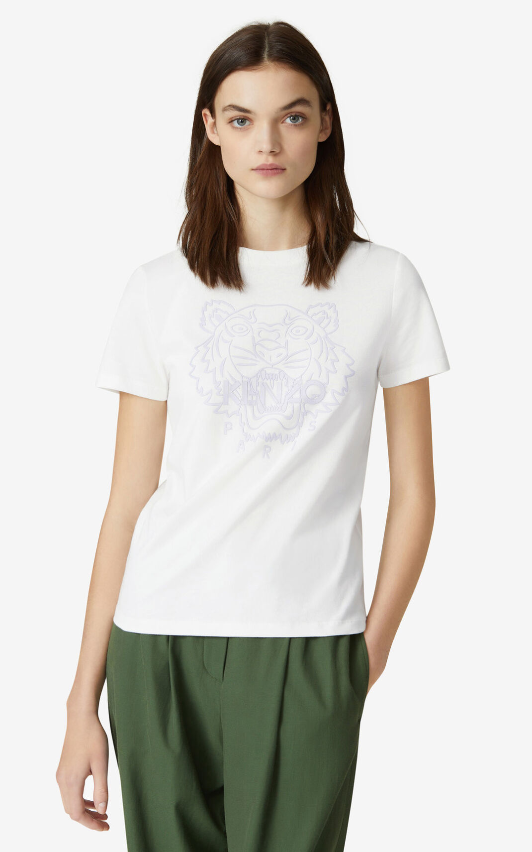 T Shirt Kenzo Tiger Femme Blanche | FNTI-91032